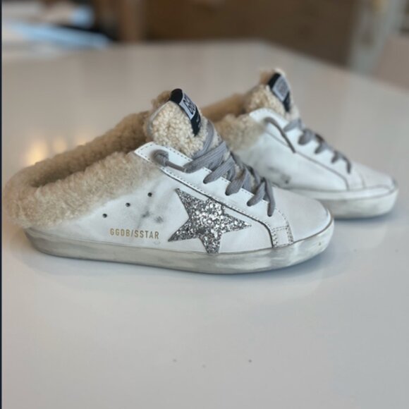 New Golden Goose Sabot Leather Upper glitter Star Shearling Lining size 37 - Picture 1 of 8